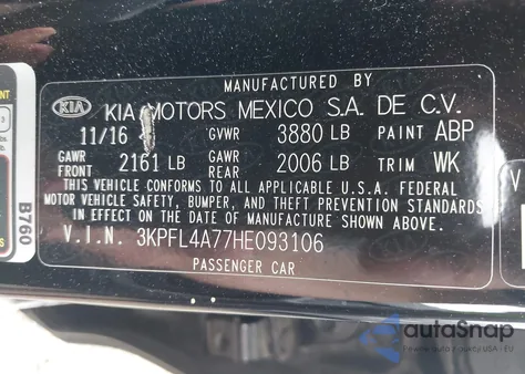 2017 Kia Forte Lx from USA, damaged, VIN 3KPFL4A77HE093106